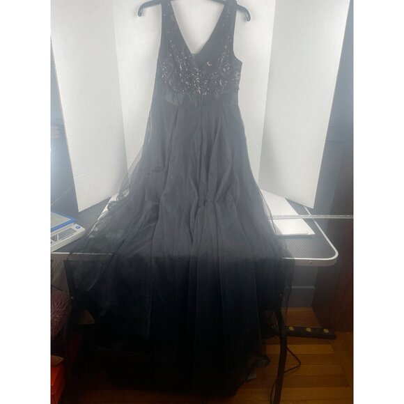 Black Tulle Lace Dress With Sequins Veil L Dead Bride Black Wedding Goth Fairy - Picture 5 of 14